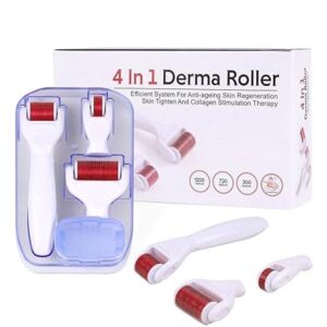 Luxafare Derma Roller 4 in 1 Micro Needle Rollers Body Skin Care Derma Rolling System Set 4 IN 1 Derma Roller Kit Hair Growth & Beard Care (4 in 1 Drema Roller)