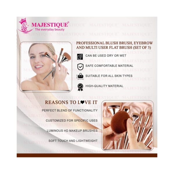 Majestique Blush Brush Eyebrow and Multi HD Makeup Brush Set (3 pcs) - Majestique