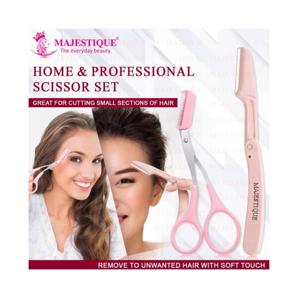 Majestique Eyebrow Trimmer Scissors with Folding Facial Razors (3 pcs) - Majestique