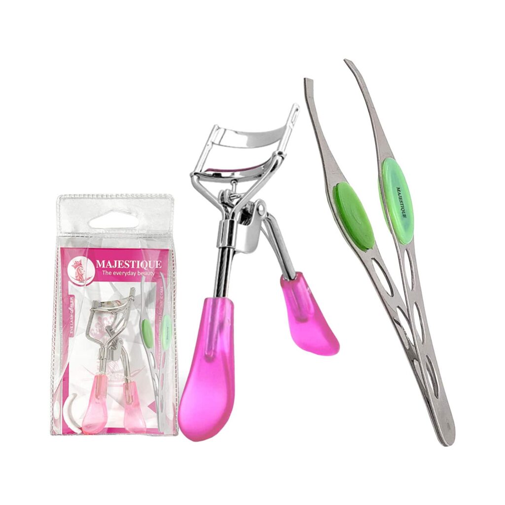 Majestique Eyelash Curler with Slant Tip Tweezer Suitable for All Eye Shapes (2 pcs) - Majestique