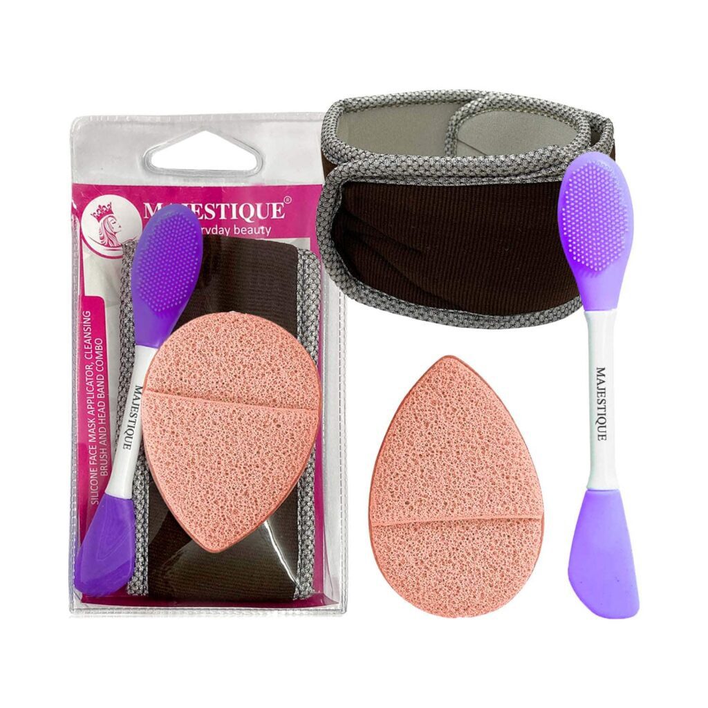 Majestique Facial Head Band Dual Sided Silicone Brush with Makeup Remover Sponge (3 pcs) - Majestique