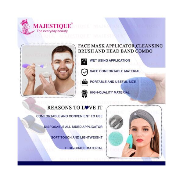 Majestique Facial Head Band Dual Sided Silicone Brush with Makeup Remover Sponge (3 pcs) - Majestique