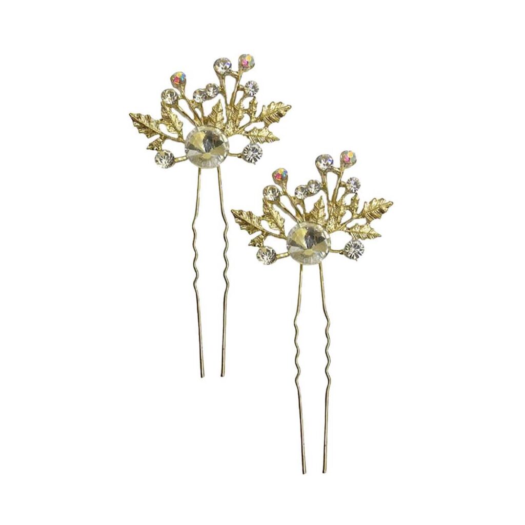 Majestique Flower Hair Clips Accessories Crystal Rhinestone Bridal Pin (2 pcs) - Majestique