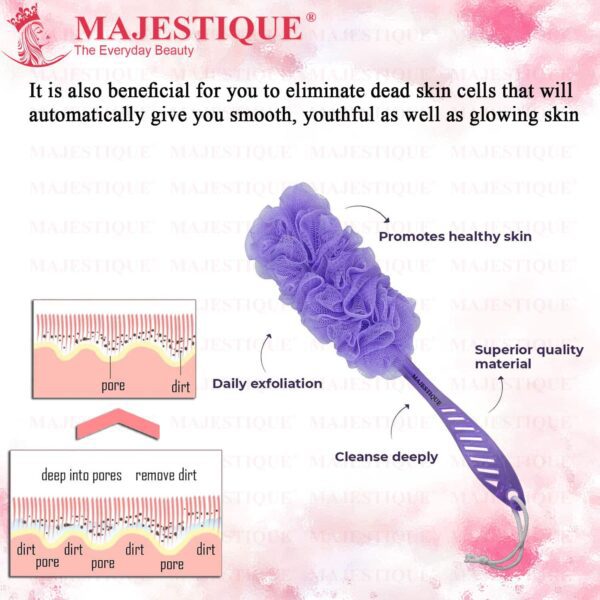 Majestique Long Handle Bath Loofah, Body Scrubber Soft Nylon Mesh Sponge Bath Brush- Multicolor - Majestique