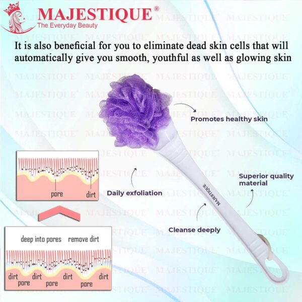 Majestique Long Handle Loofah for Back Scrubber, Easy Reach Body Wash, Back Cleaning - Color May Vary - Majestique