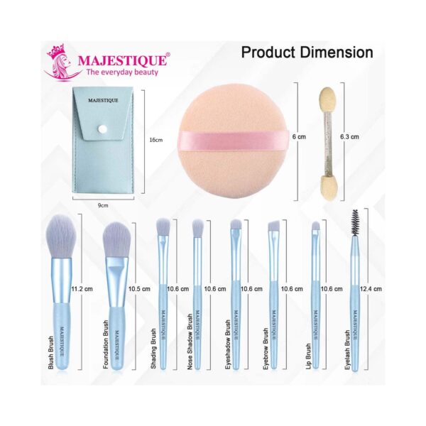 Majestique Makeup Brush Set with Powder Puff and Stick (9 pcs) - Majestique