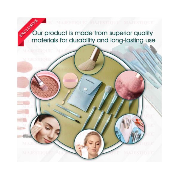 Majestique Makeup Brush Set with Powder Puff and Stick (9 pcs) - Majestique
