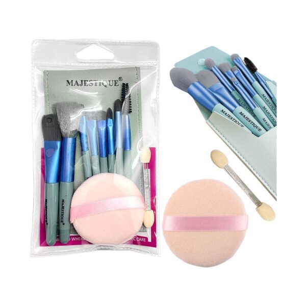 Majestique Makeup Brush Set with Powder Puff and Stick (9 pcs) - Majestique