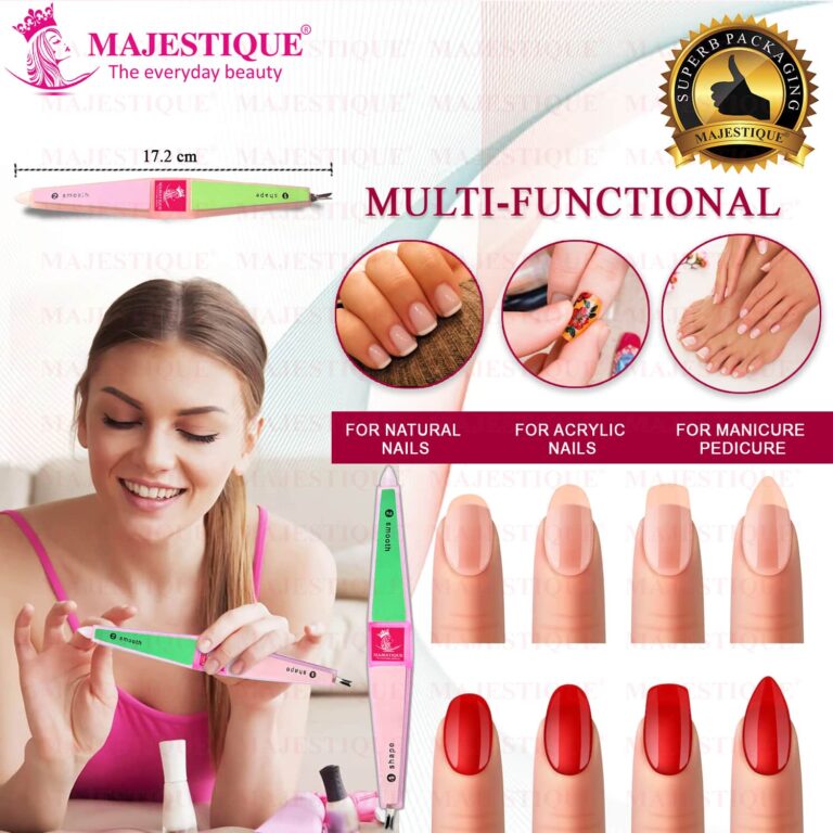 Majestique Multi-Use Nail File, 4 Way Buffer Shapes Nail File Perfect for Filing - Color May Vary - Majestique
