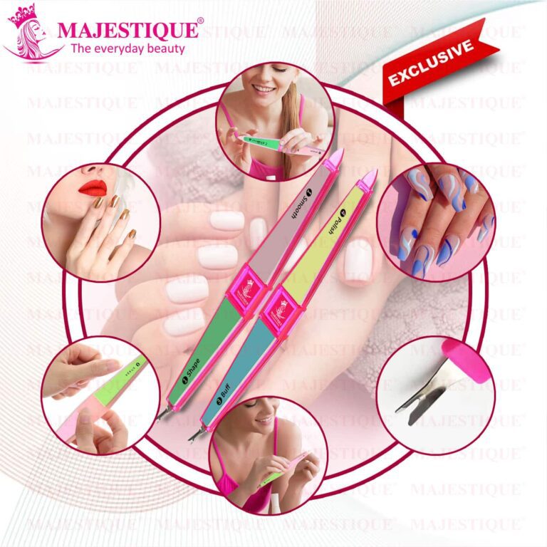 Majestique Multi-Use Nail File, 4 Way Buffer Shapes Nail File Perfect for Filing - Color May Vary - Majestique