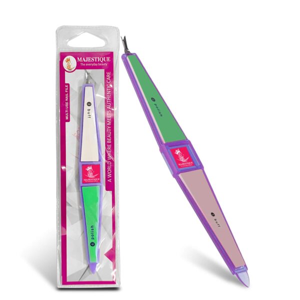 Majestique Multi-Use Nail File, 4 Way Buffer Shapes Nail File Perfect for Filing - Color May Vary - Majestique