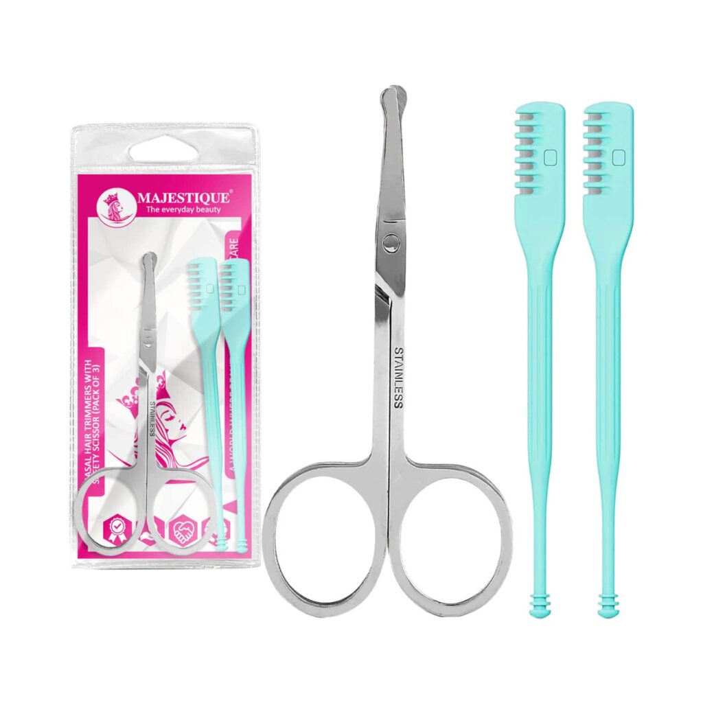 Majestique Nasal Hair Trimmers with Safety Scissor Nose and Ears Grooming Kit (3 pcs) - Majestique
