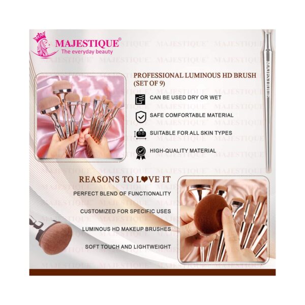 Majestique Premium Makeup Luminous HD Brush Set (9 pcs) - Majestique