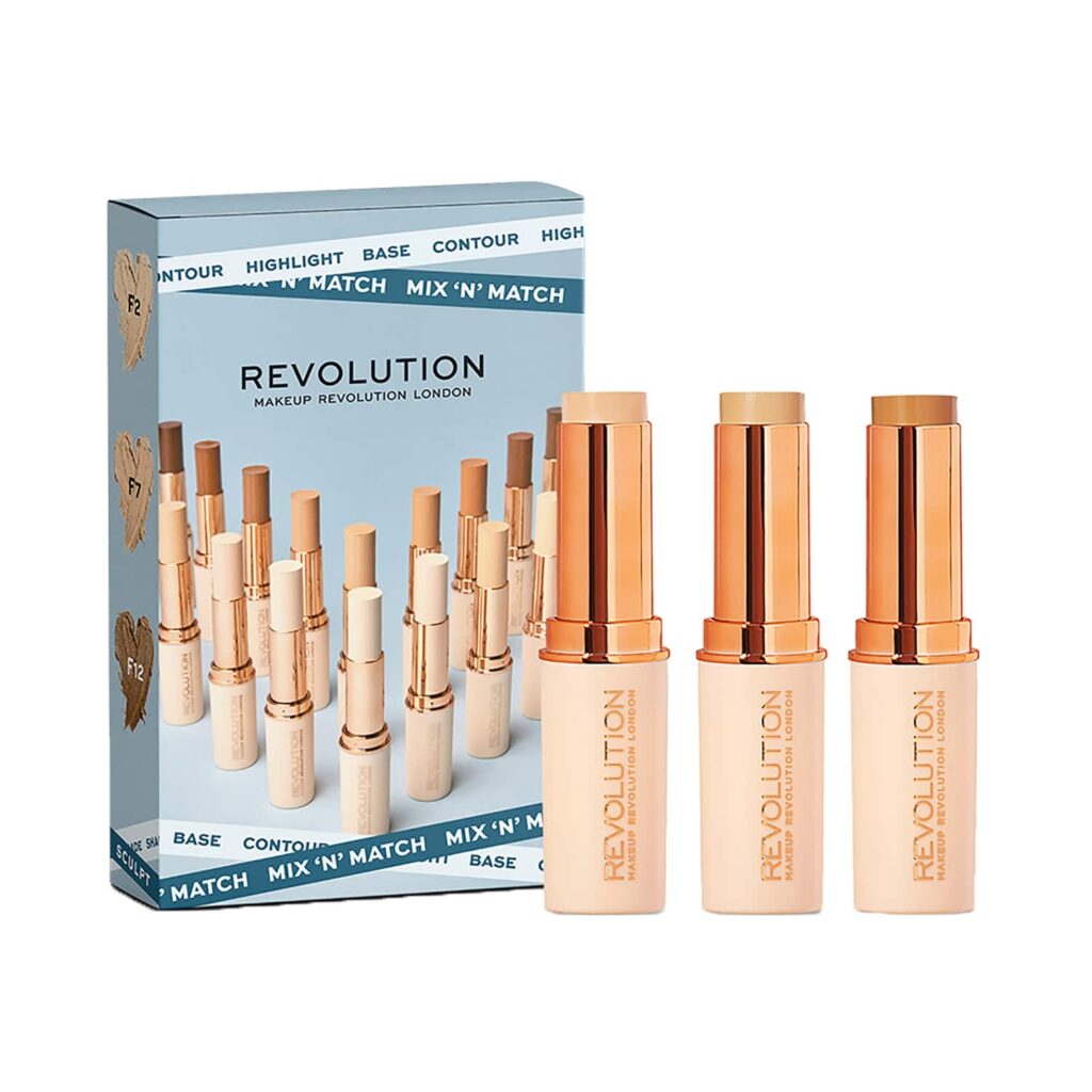 Makeup Revolution Mix 'N' Match-Sculpt with Highlight, Base & Contour Combo - F2 F7 F12 (18.6g) - Makeup Revolution
