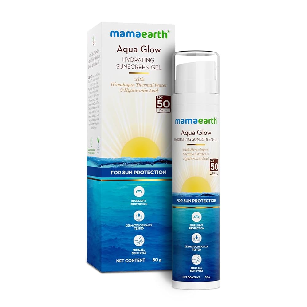Mamaearth Aqua Glow Hydrating Sunscreen Gel with Himalayan Thermal Water and Hyaluronic Acid | Shields from UVA & UVB Rays | Blue Light Protection | Tan Protection | For All...