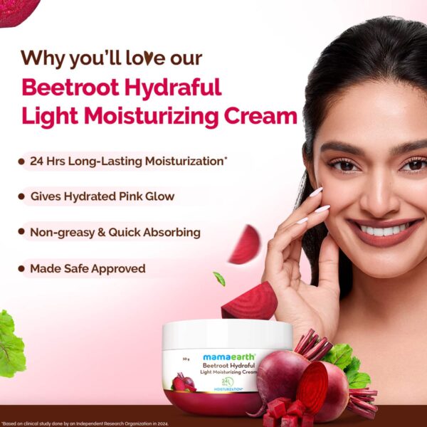 Mamaearth Beetroot Hydraful Light Moisturizing Cream with Beetroot & Hyaluronic Acid for Pink Glow (50 g) - Mamaearth