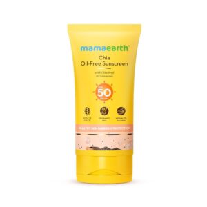 Mamaearth Chia Oil-Free Sunscreen with Chia Seed & Ceramides for Hydrated Glow & Sun Protection - 50g | SPF50 PA++++ | Oil-Free Formula for Normal to Oily Skin | UVA/B...