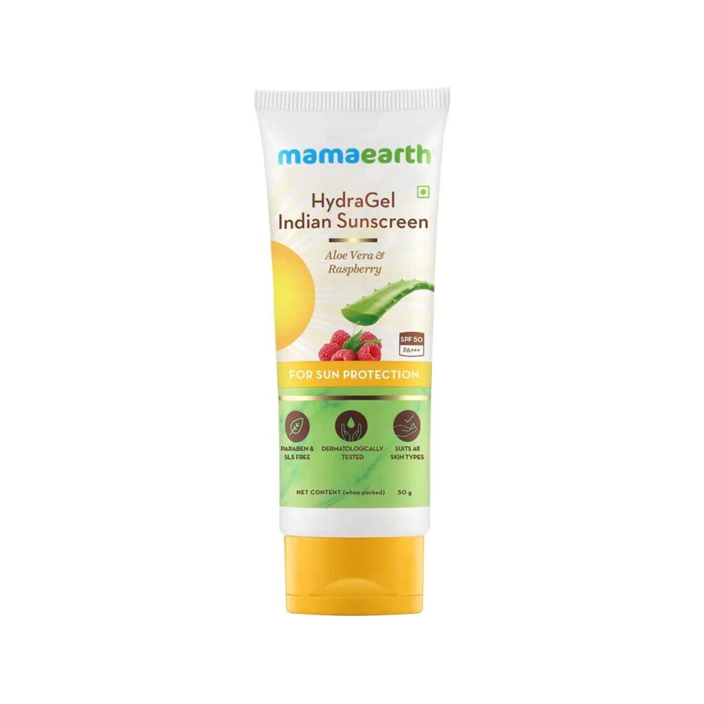 Mamaearth HydraGel Indian Sunscreen with Aloe Vera & Raspberry for Tan Protection (50g) - Mamaearth