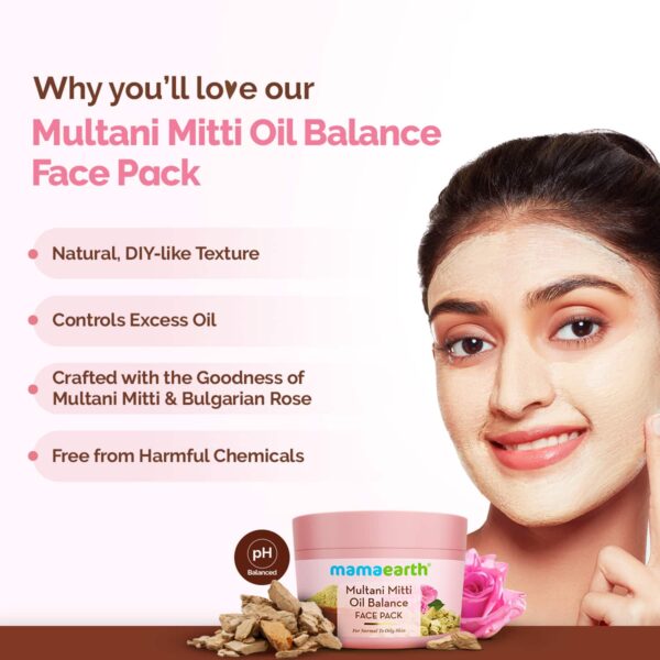 Mamaearth Multani Mitti Oil Balance Face Pack Multani Mitti & Bulgarian Rose (200 g) - Mamaearth