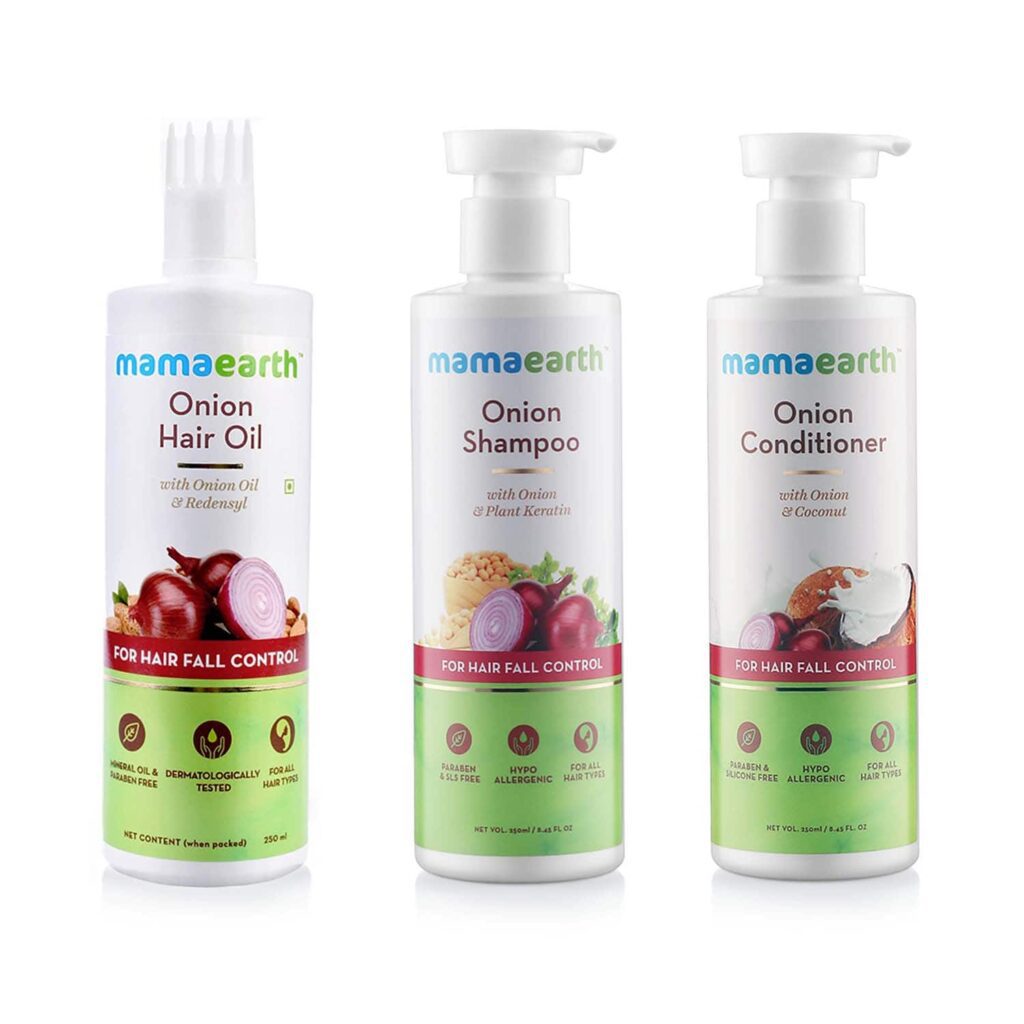 Mamaearth Onion Oil (250 ml) + Onion Shampoo (250 ml) + Onion Conditioner (250 ml) Combo - Mamaearth