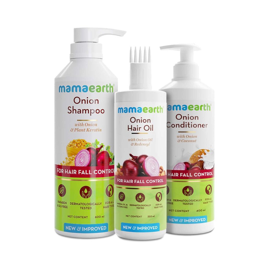 Mamaearth Onion Oil (250 ml) + Onion Shampoo (600 ml) + Onion Conditioner (400 ml) Combo - Mamaearth