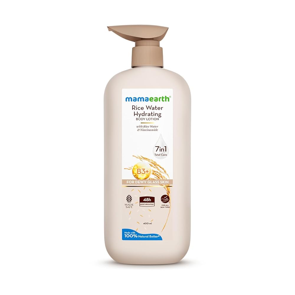 Mamaearth Rice Water Hydrating Body Lotion with Rice Water & Niacinamide for Dewy Glass Skin | 48 Hrs Moisturization | Nourishes Skin | 7in1 Total Care | 100% Natural Butter |...