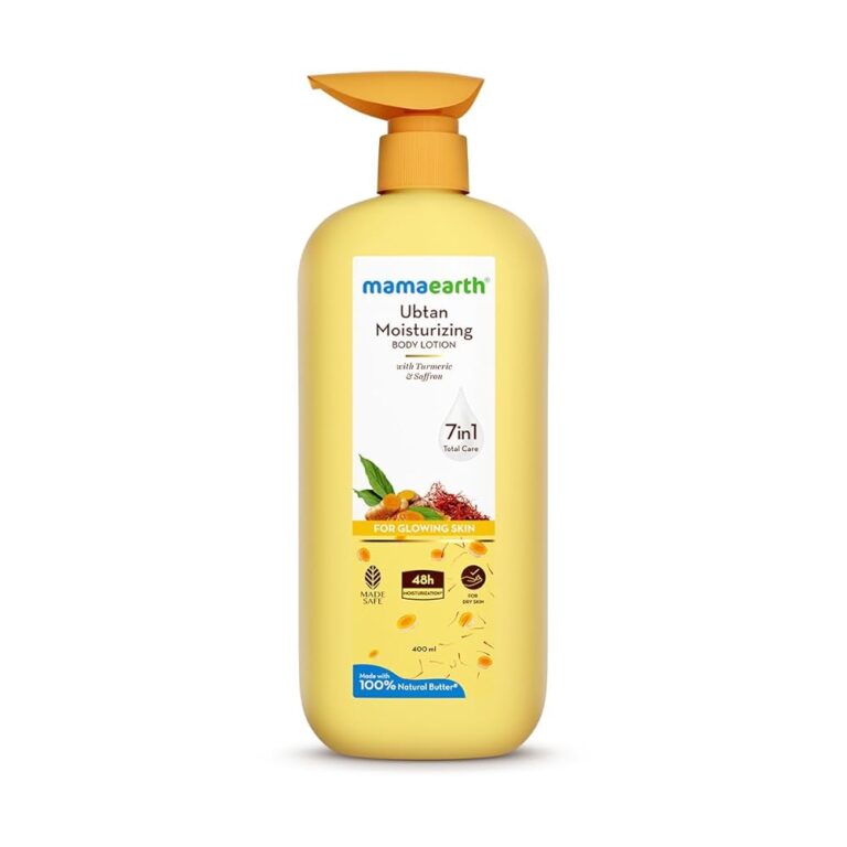 Mamaearth Ubtan Moisturizing Body Lotion with Turmeric & Saffron for Glowing Skin | 48H Moisturization | Nourishes Dry Skin | 7 in1 Total Care | 100% Natural Butter | Non-Greasy...