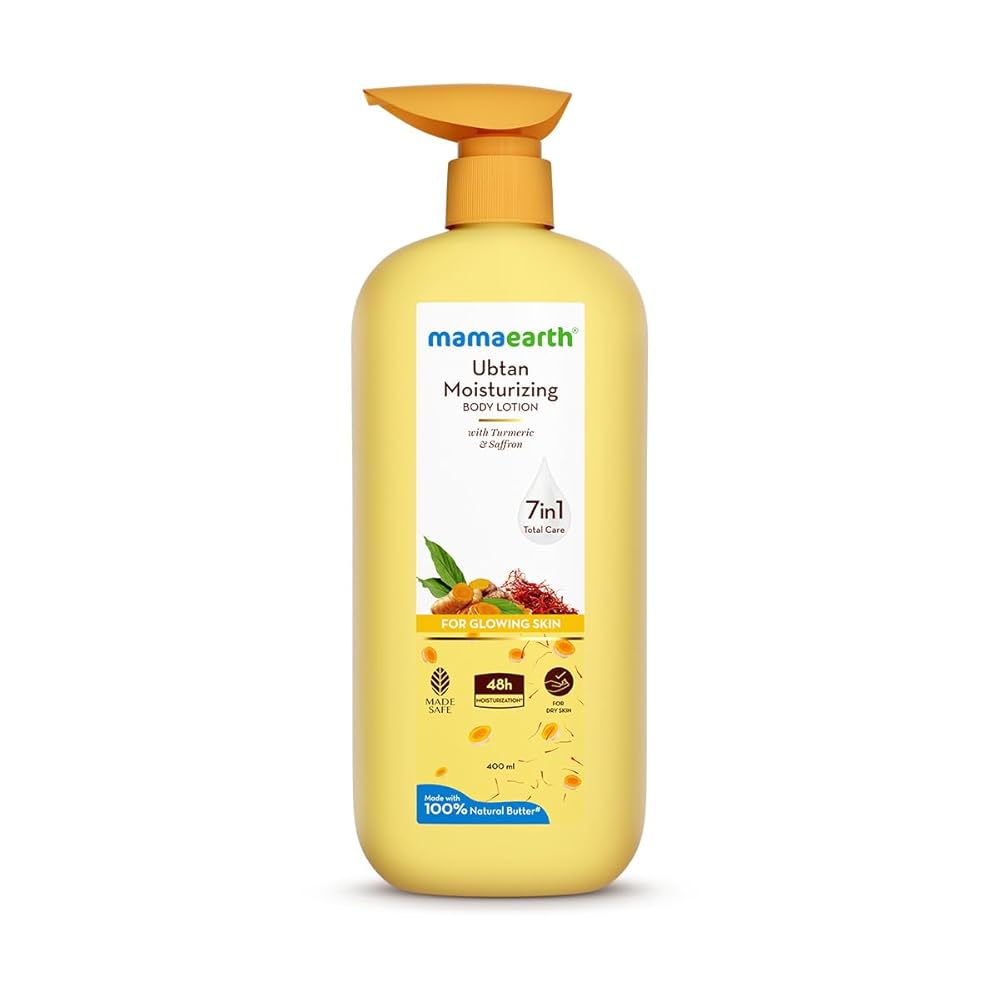 Mamaearth Ubtan Moisturizing Body Lotion with Turmeric & Saffron for Glowing Skin | 48H Moisturization | Nourishes Dry Skin | 7 in1 Total Care | 100% Natural Butter | Non-Greasy...