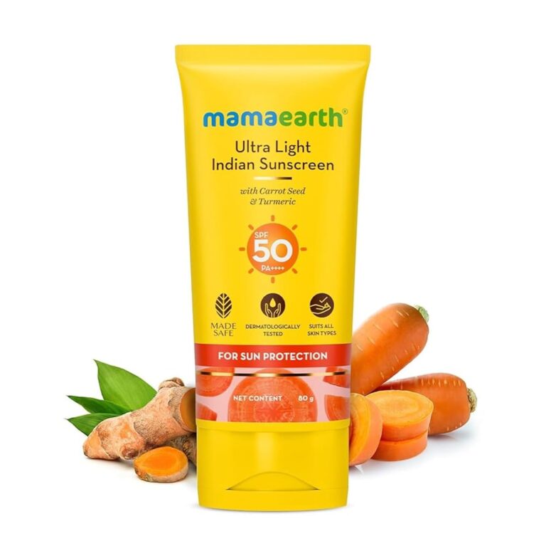 Mamaearth Ultra Light Indian Sunscreen with Carrot Seed & Turmeric|SPF 50 PA ++++|UVA & UVB Protection|No White Cast|Non-Greasy & Quick Absorbing|Super Lightweight|Suits All...