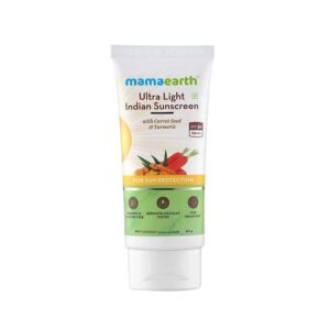 Mamaearth Ultra-Light Indian Sunscreen with Carrot Seed, Turmeric, Tan Protection SPF 50 PA++++ (80 g) - Mamaearth