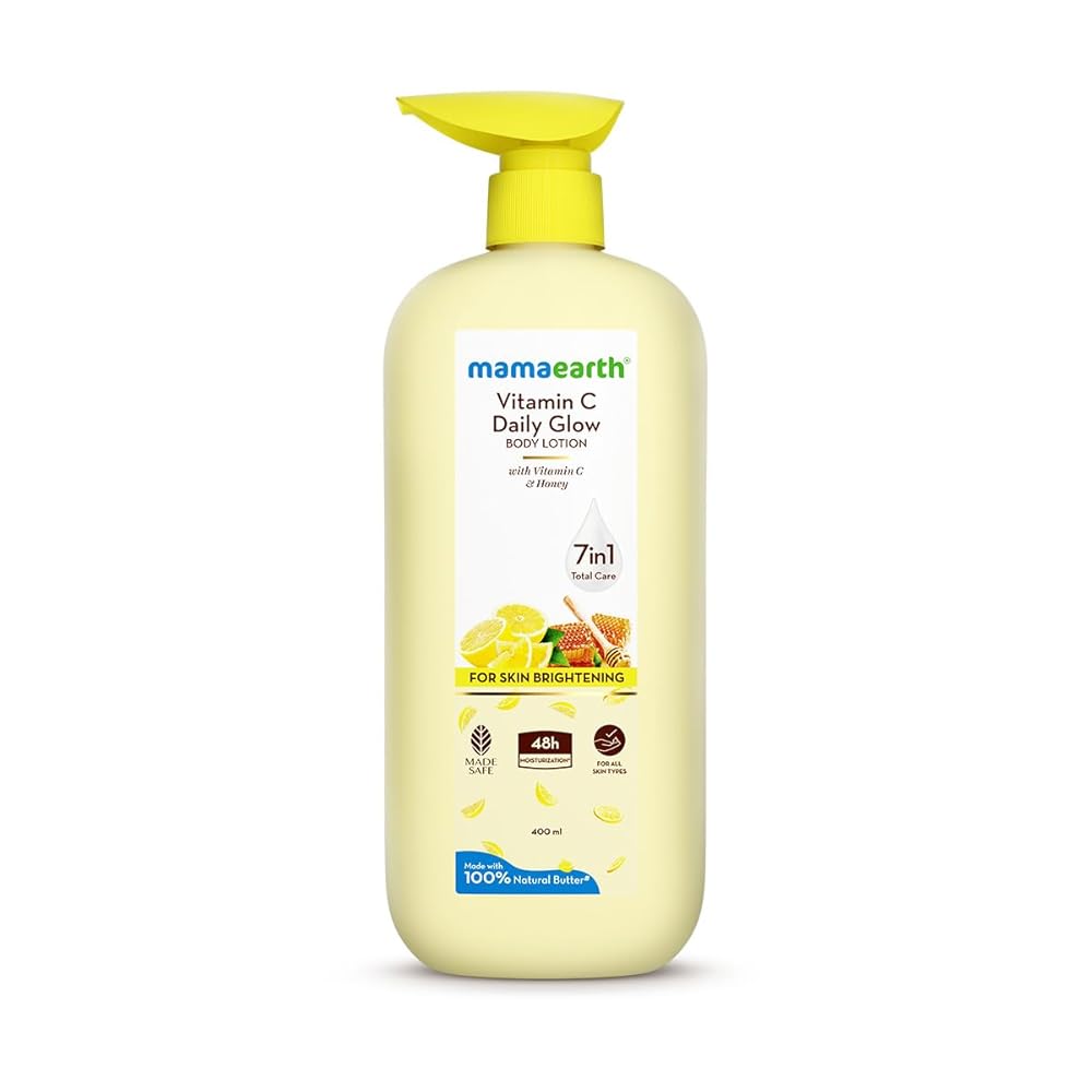 Mamaearth Vitamin C Daily Glow Body Lotion For Skin Brightening with Vitamin C & Honey 400ml | Nourishes Dry Skin | 48 H Moisturization | 100% Natural Butter | Non-Greasy Smooth...