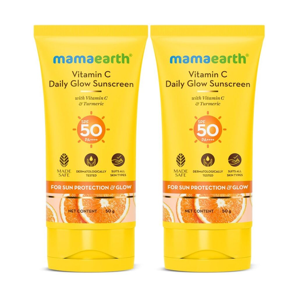 Mamaearth Vitamin C Daily Glow Sunscreen with Vitamin C & Turmeric | For Sun Protection, Tan Protection & Glow | SPF 50 & PA++++ Protection | No White Cast | Lightweight &...