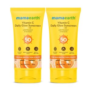 Mamaearth Vitamin C Daily Glow Sunscreen with Vitamin C & Turmeric | For Sun Protection, Tan Protection & Glow | SPF 50 & PA++++ Protection | No White Cast | Lightweight &...