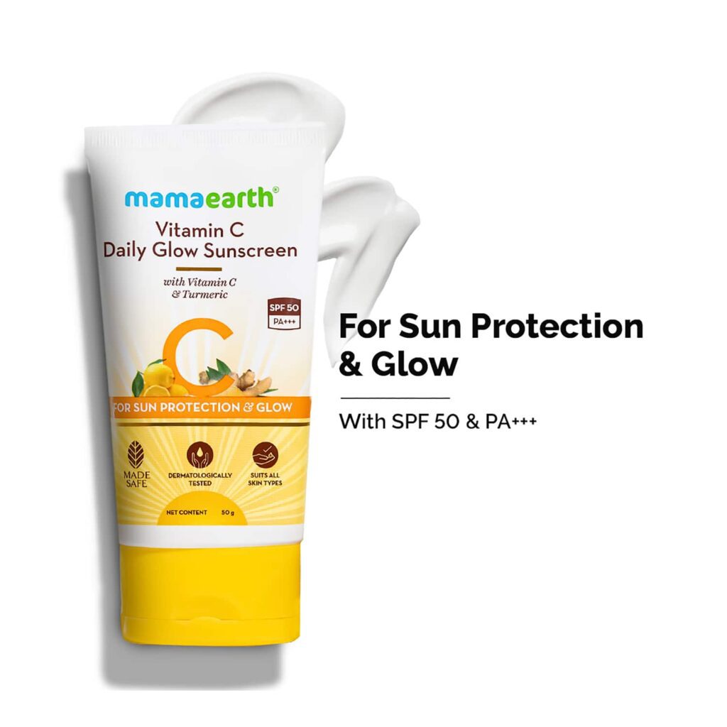 Mamaearth Vitamin C Daily Glow Sunscreen with Vitamin C & Turmeric for Tan Protection (50g) - Mamaearth