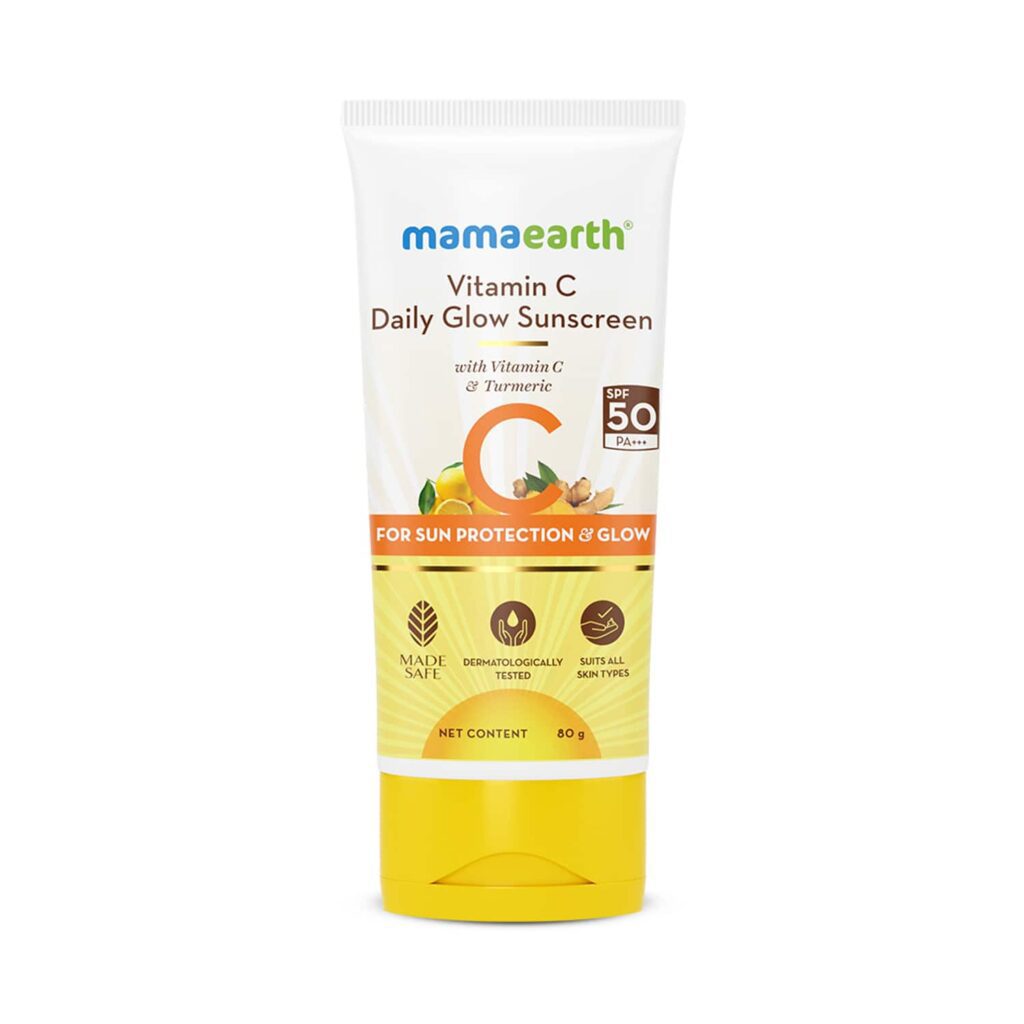 Mamaearth Vitamin C Daily Glow Sunscreen with Vitamin C & Turmeric for Tan Protection (80g) - Mamaearth