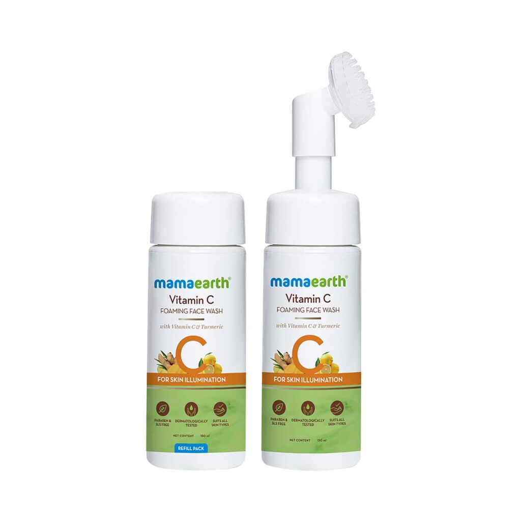 Mamaearth Vitamin C Foaming Face Wash With Brush Combo Pack With Refill (2Pcs) - Mamaearth