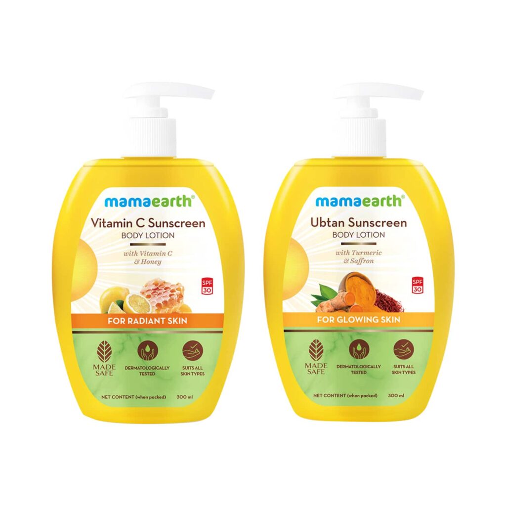 Mamaearth Winter Body Lotion Duo (Ubtan + Vitamin C Body Lotions) - (300 ml x 2) Combo - Mamaearth