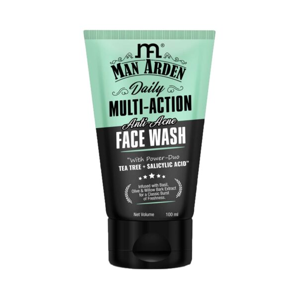 Man Arden Daily Multi-Action Anti-Acne Face Wash For Oily Skin With Power Duo Tea Tree & Salicylic Acid 1% (100ml) - Man Arden