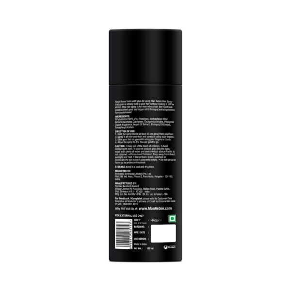 Man Arden Hair Spray Strong Hold, Styling, Nourishment With Argan Oil & Bhringraj (180ml) - Man Arden