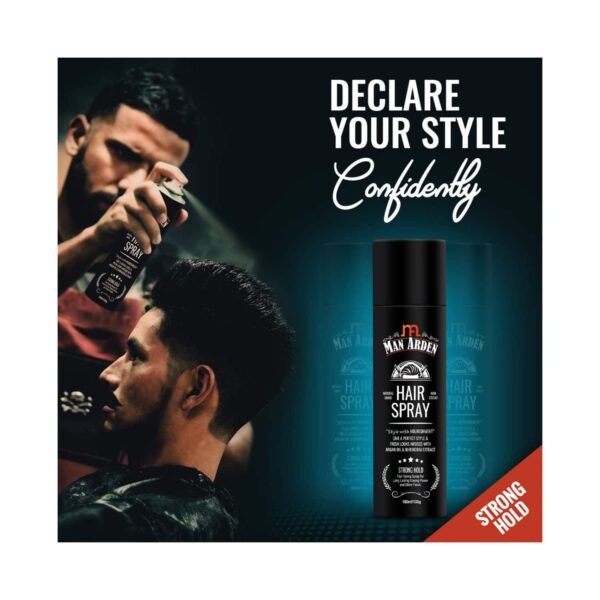 Man Arden Hair Spray Strong Hold, Styling, Nourishment With Argan Oil & Bhringraj (180ml) - Man Arden