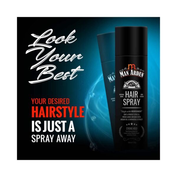 Man Arden Hair Spray Strong Hold, Styling, Nourishment With Argan Oil & Bhringraj (180ml) - Man Arden