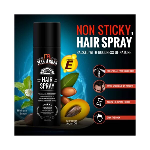 Man Arden Hair Spray Strong Hold, Styling, Nourishment With Argan Oil & Bhringraj (180ml) - Man Arden