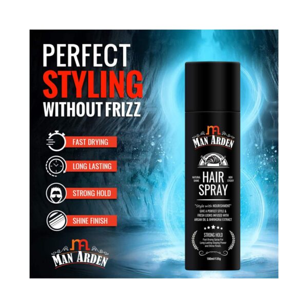 Man Arden Hair Spray Strong Hold, Styling, Nourishment With Argan Oil & Bhringraj (180ml) - Man Arden