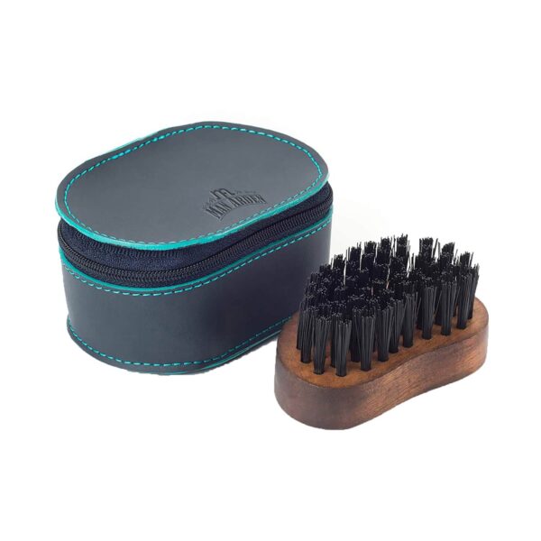 Man Arden Pocket Size Beard Brush With Hand Crafted Premium Wood Handle With Premium Faux Leather Pouch - Brown - Man Arden