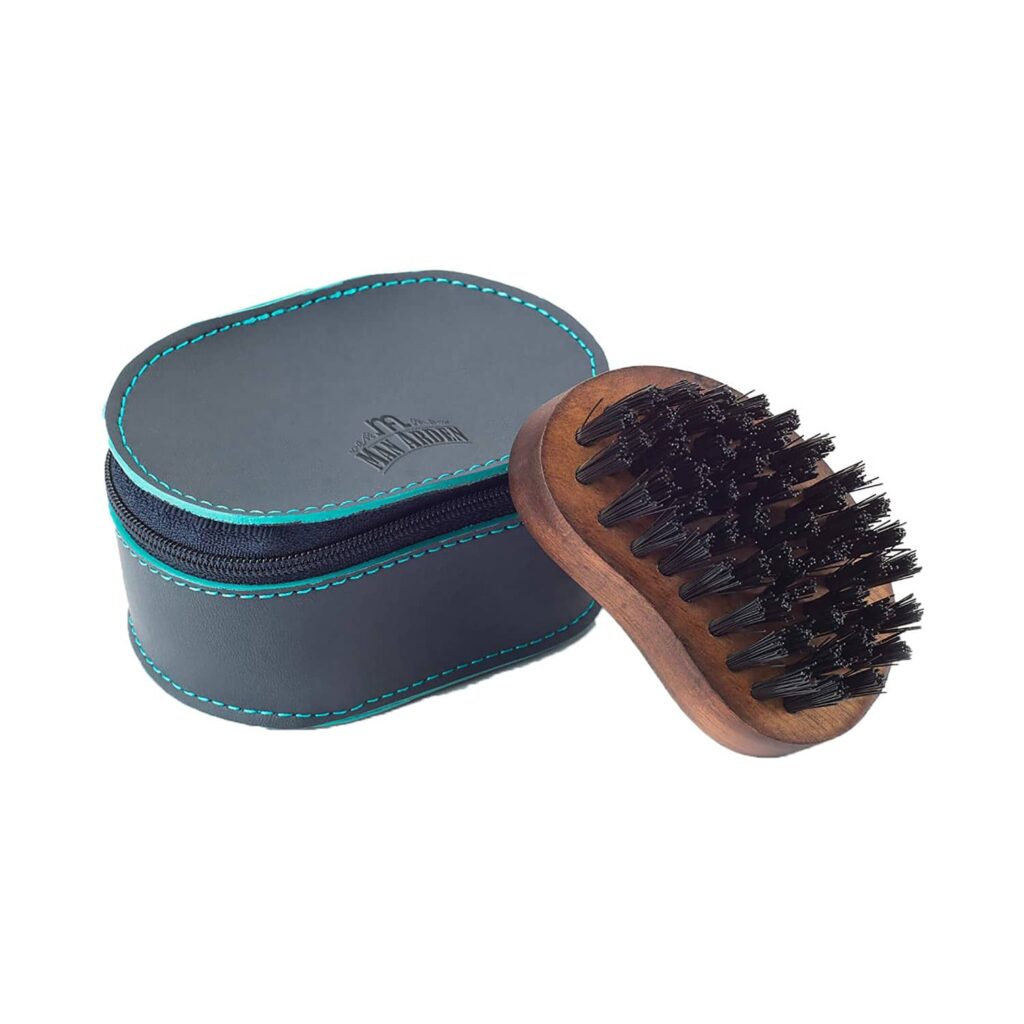 Man Arden Pocket Size Beard Brush With Hand Crafted Premium Wood Handle With Premium Faux Leather Pouch - Brown - Man Arden