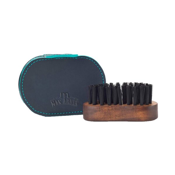 Man Arden Pocket Size Beard Brush With Hand Crafted Premium Wood Handle With Premium Faux Leather Pouch - Brown - Man Arden