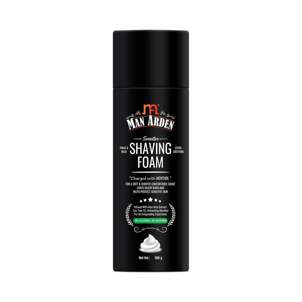 Man Arden Shaving Foam For Sensitive Skin Charged With Menthol, Aloe Vera & Tea Tree (200g) - Man Arden
