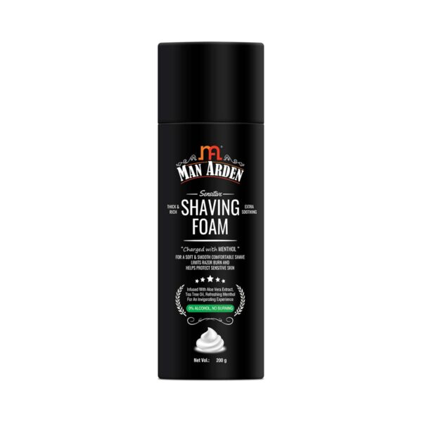 Man Arden Shaving Foam For Sensitive Skin Charged With Menthol, Aloe Vera & Tea Tree (200g) - Man Arden