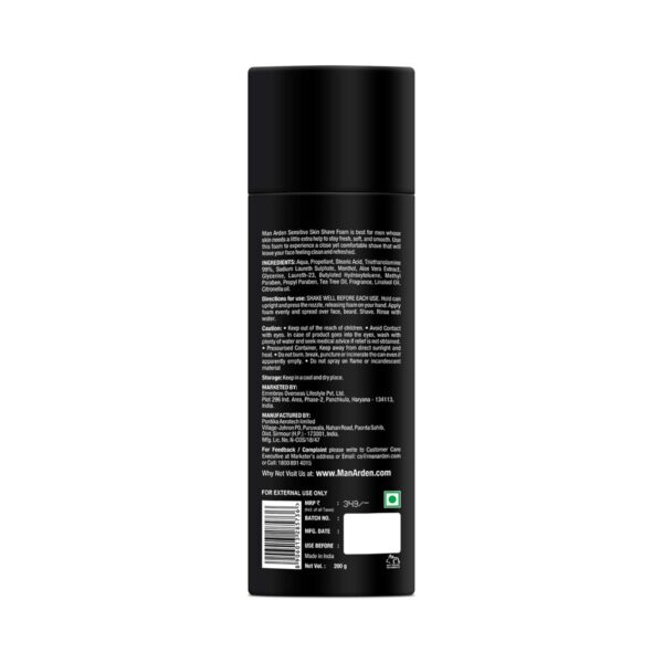 Man Arden Shaving Foam For Sensitive Skin Charged With Menthol, Aloe Vera & Tea Tree (200g) - Man Arden