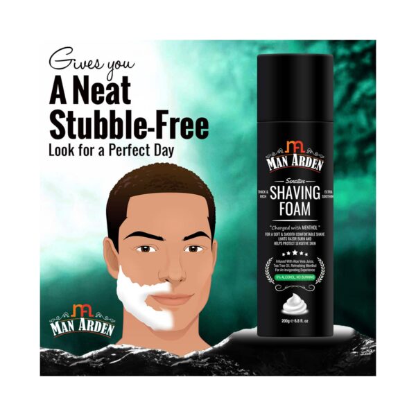 Man Arden Shaving Foam For Sensitive Skin Charged With Menthol, Aloe Vera & Tea Tree (200g) - Man Arden